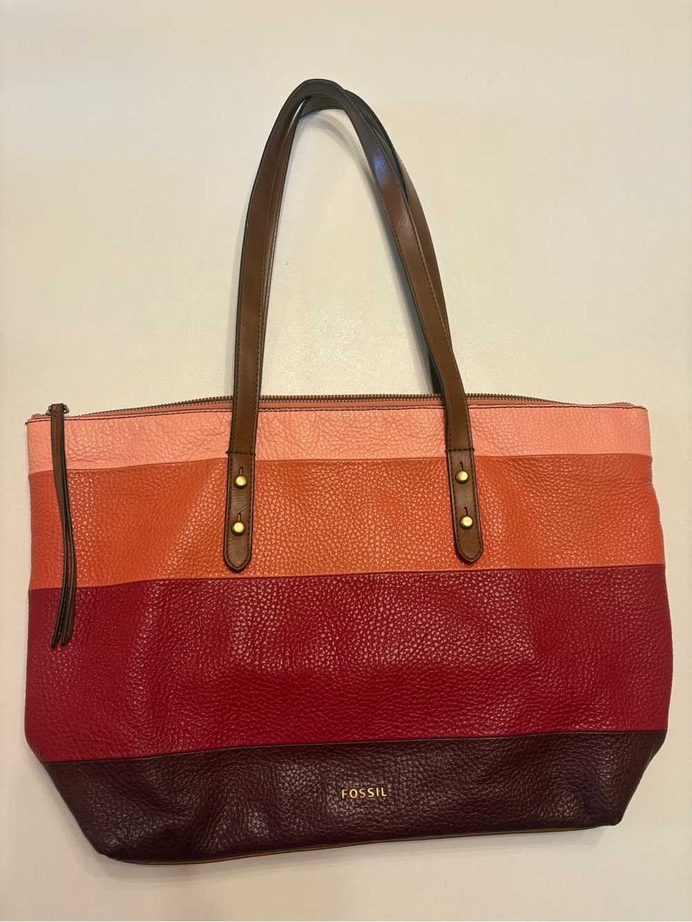 Fossil Pebbled Leather Zippered Tote